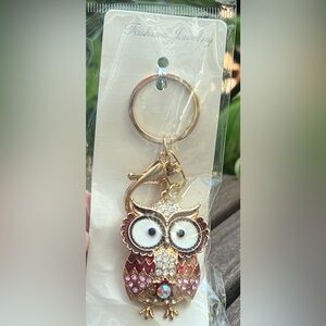 Red/Pink/ Gold Color Crystal Enameled Owl Pattern Fashionable Stylish Keychain